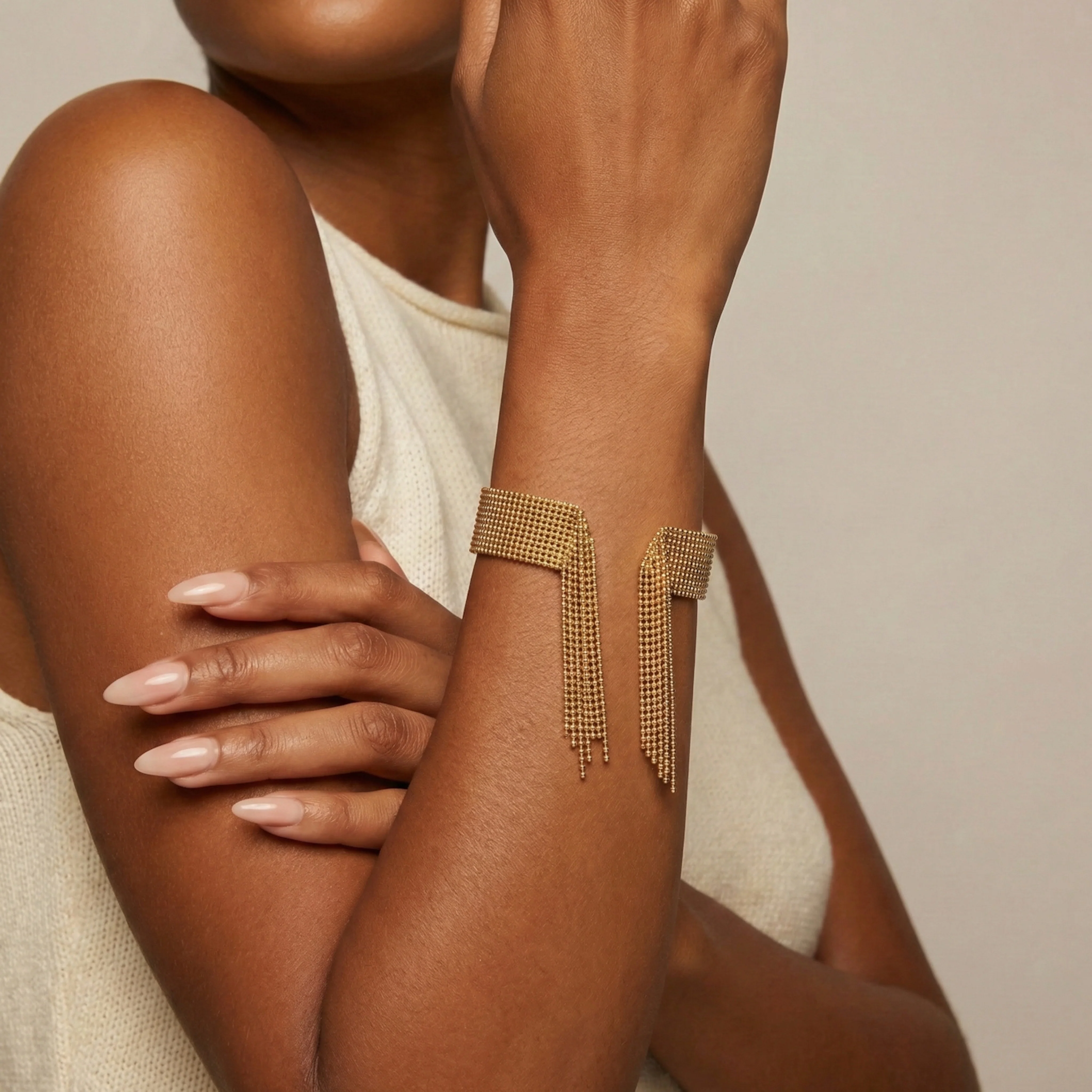 Beaded Fringe Statement Cuff Bracelet