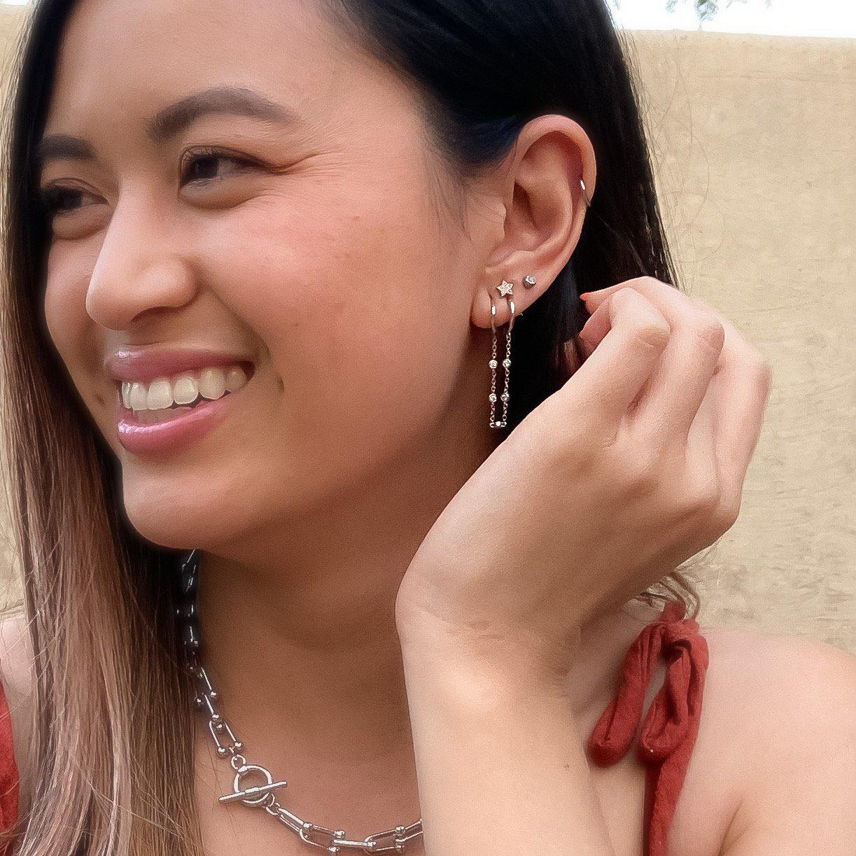 Bebe Bejeweled Chain Link Huggie Earring - LAST CHANCE! - Image 7