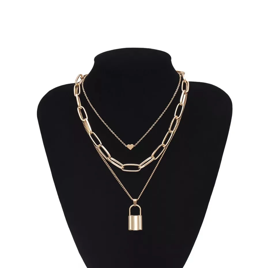 Heart & Lock Layered Chain Necklace - LAST CHANCE - Image 10