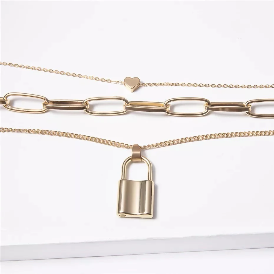 Heart & Lock Layered Chain Necklace - LAST CHANCE - Image 11
