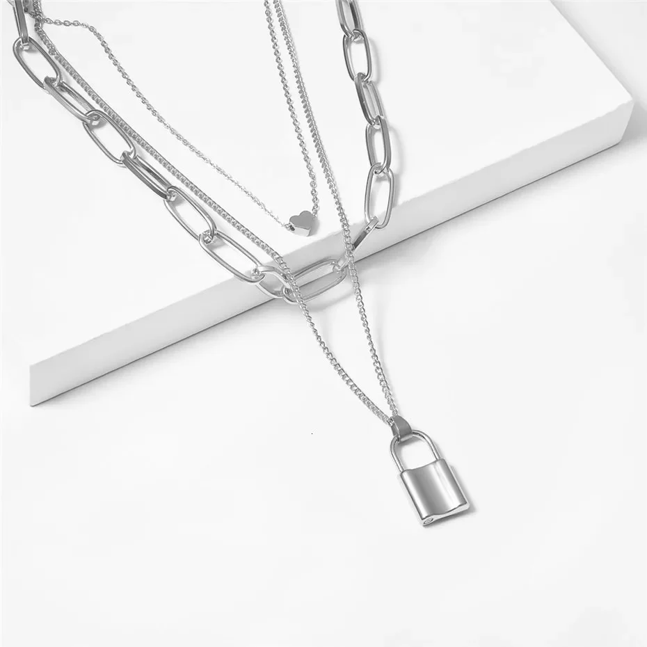Heart & Lock Layered Chain Necklace - LAST CHANCE - Image 12