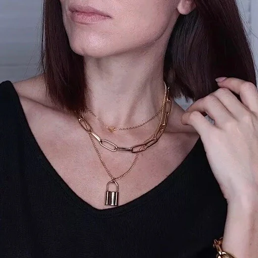 Heart & Lock Layered Chain Necklace - LAST CHANCE - Image 15