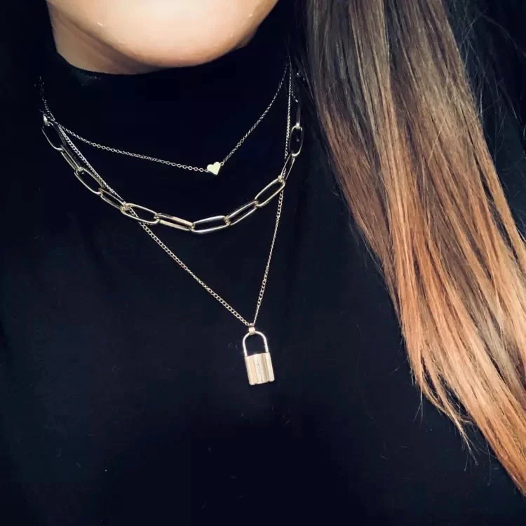 Heart & Lock Layered Chain Necklace - LAST CHANCE - Image 17