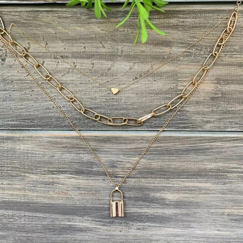 Heart & Lock Layered Chain Necklace - LAST CHANCE - Image 19
