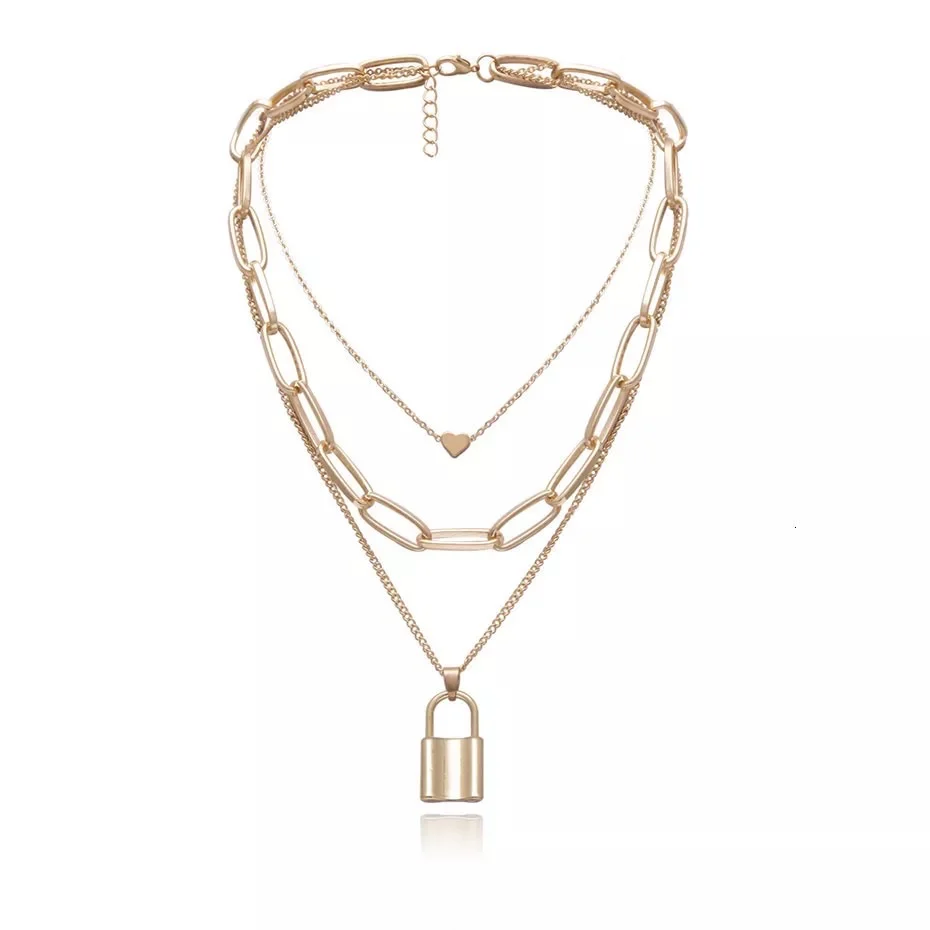 Heart & Lock Layered Chain Necklace - LAST CHANCE - Image 4