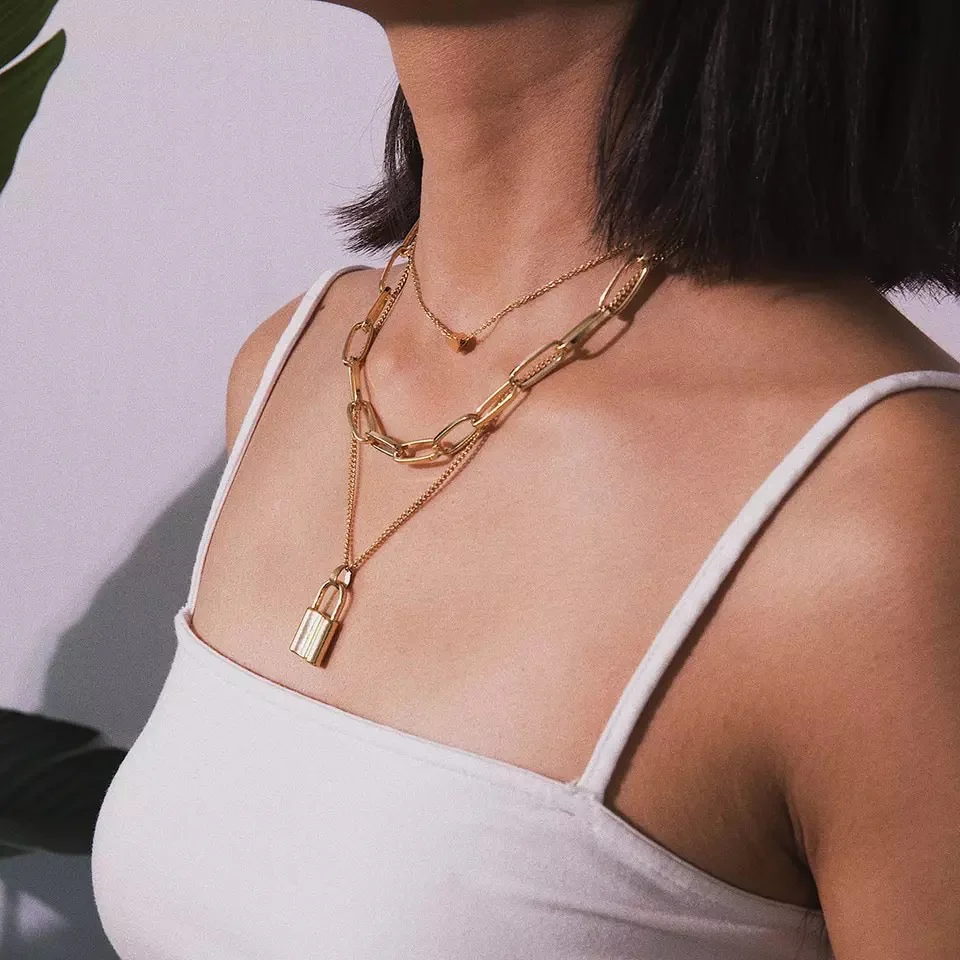 Heart & Lock Layered Chain Necklace - LAST CHANCE - Image 8