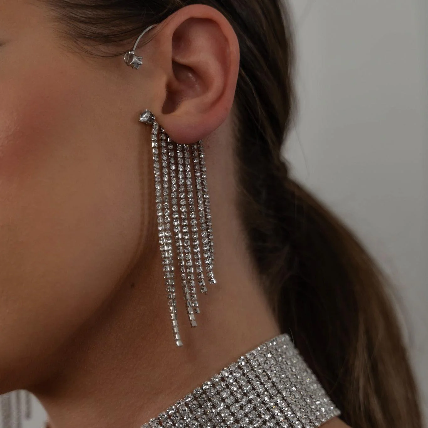 Paris Amour Rhinestone Hoop + Tassel Ear Cuff - NO PIERCING NEEDED!