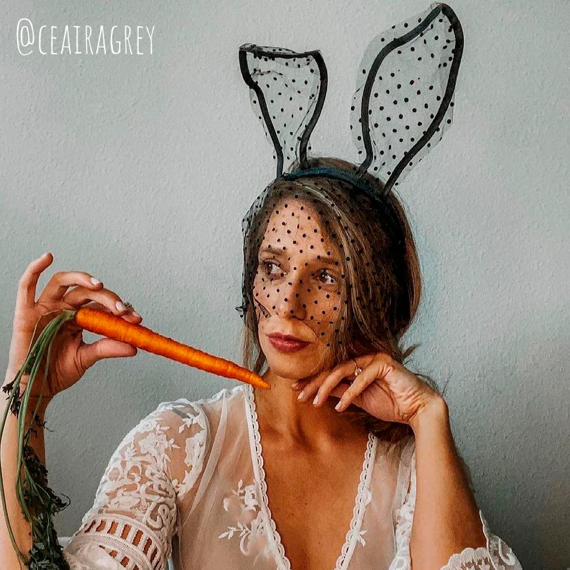 Black Lace Polka Dot Bunny Ear Headband - Image 5
