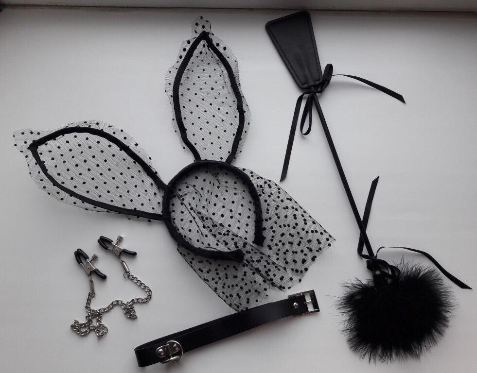 Black Lace Polka Dot Bunny Ear Headband - Image 8