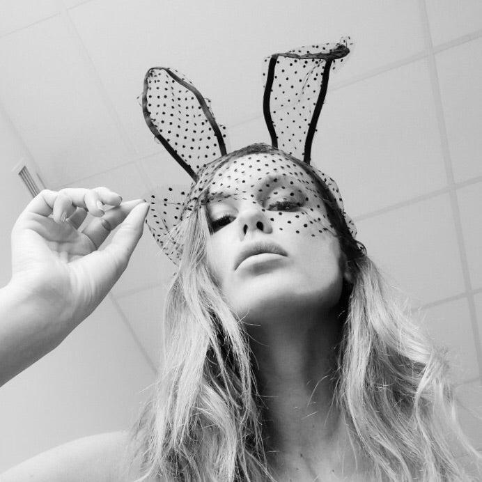 Black Lace Polka Dot Bunny Ear Headband - Image 9