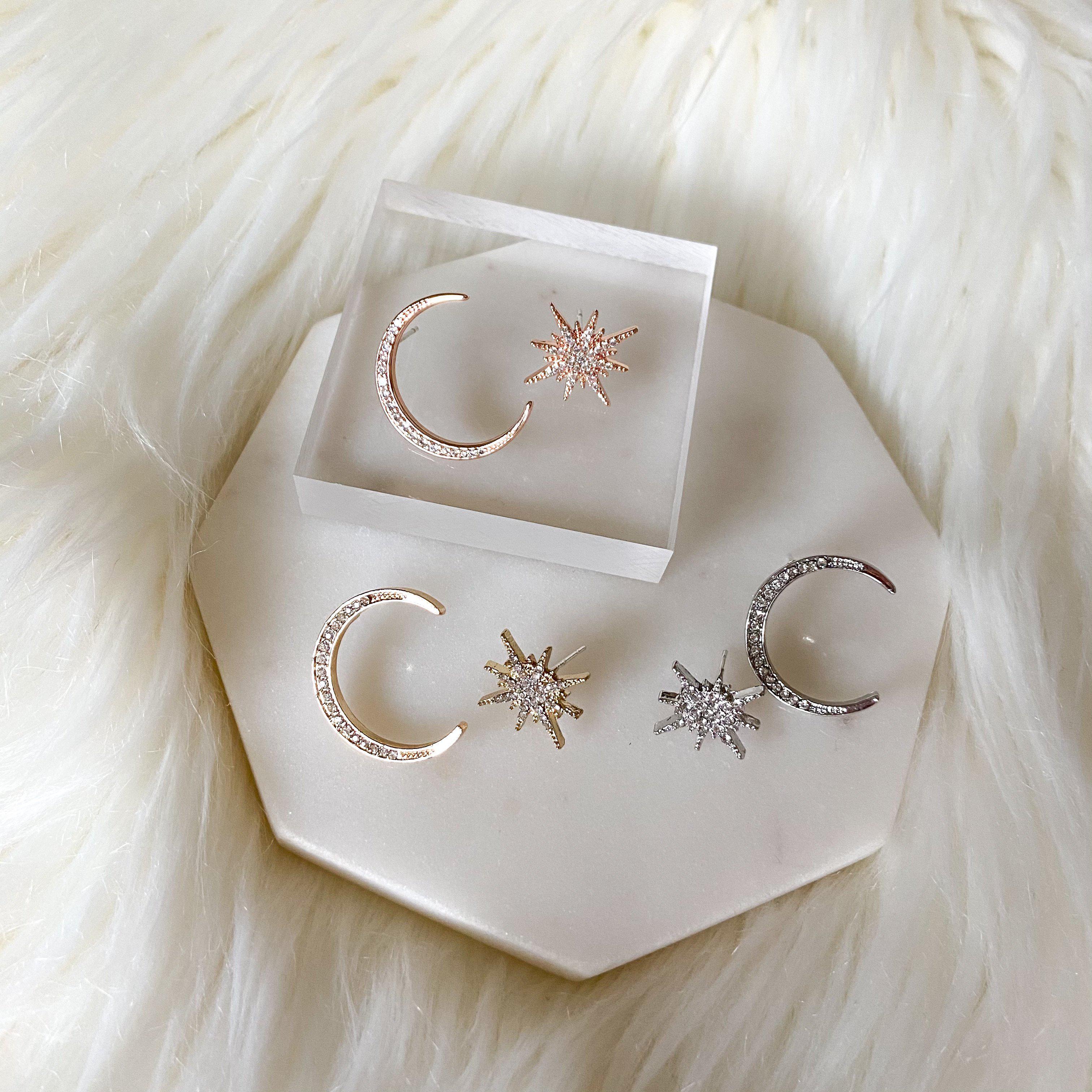 Twinkle Star & Moon Asymmetric Stud Earrings - Image 5
