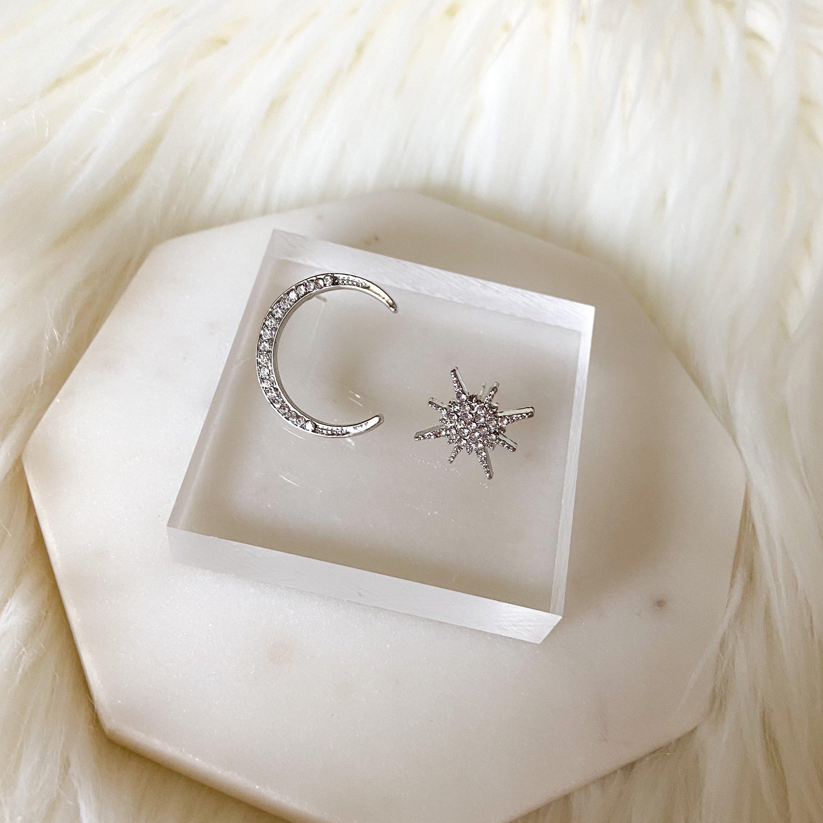 Twinkle Star & Moon Asymmetric Stud Earrings - Image 6