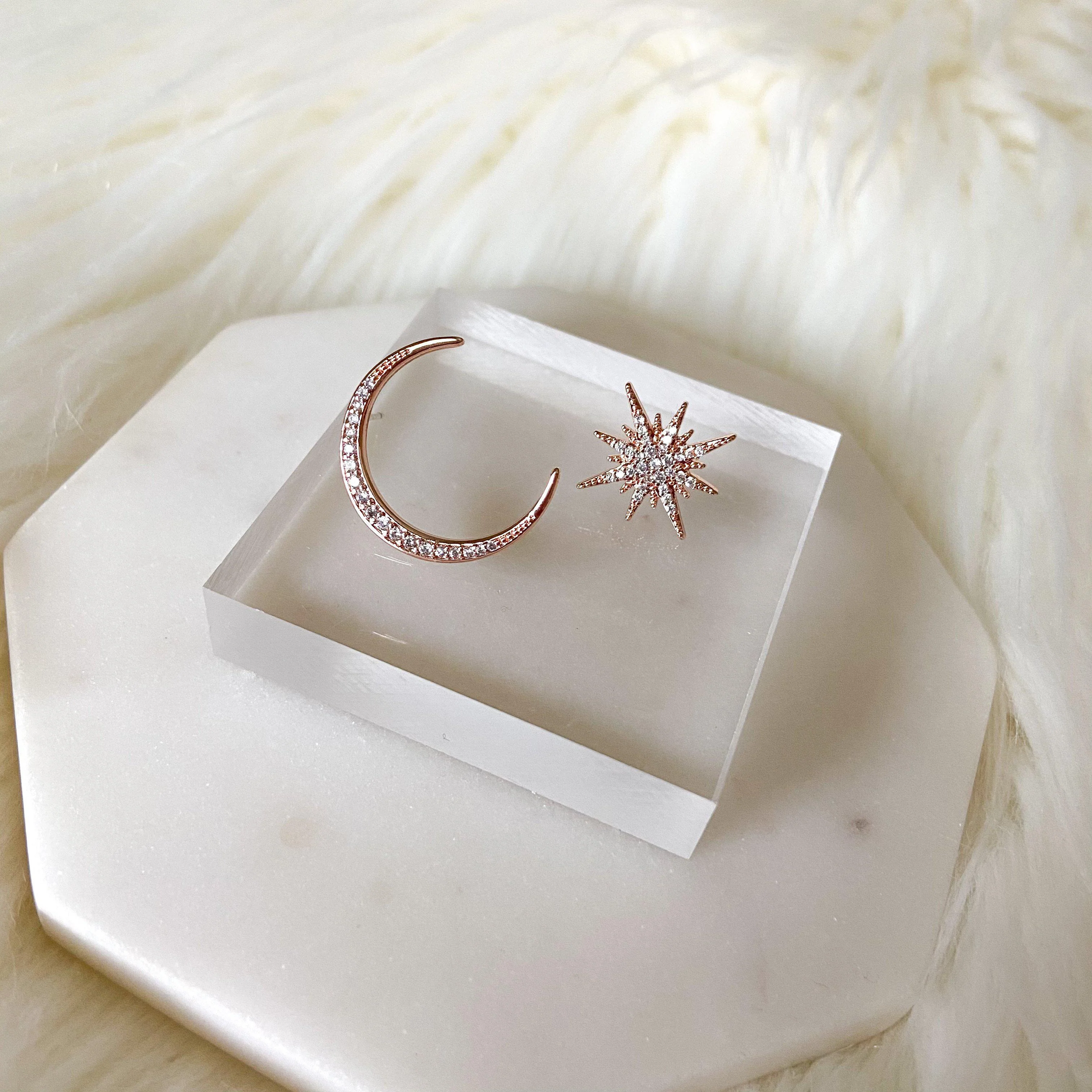 Twinkle Star & Moon Asymmetric Stud Earrings - Image 7